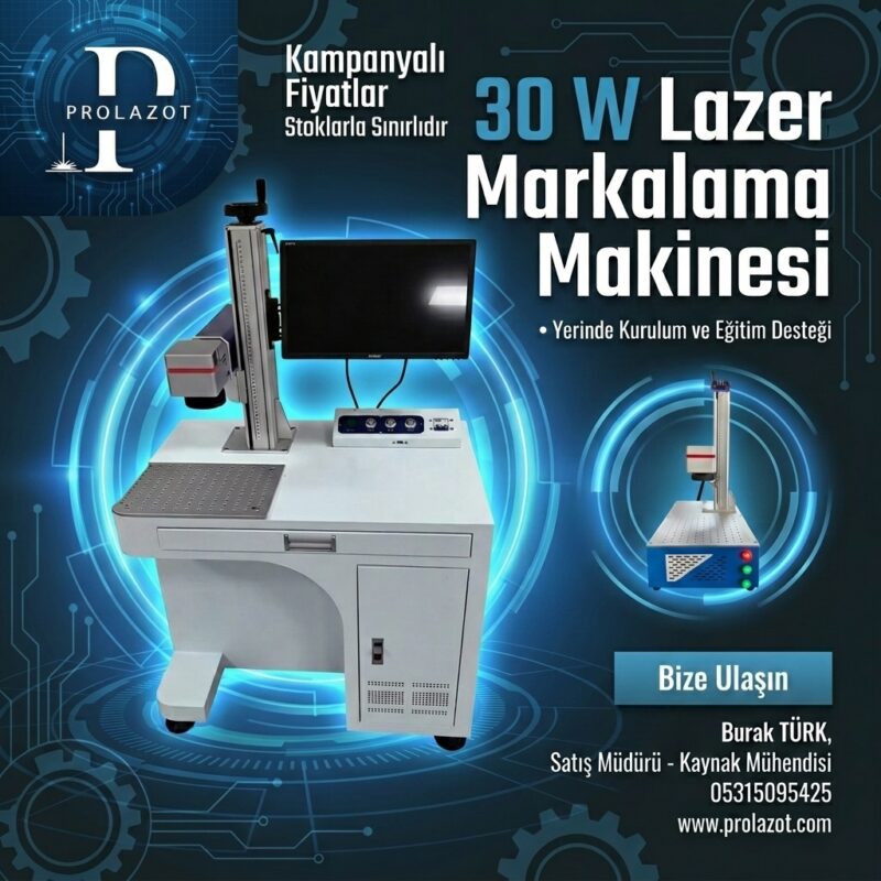 Masaüstü lazer markalama makinesi - 30W Raycus Q Serisi rezonatör ve 300x300 mm çalışma alanı